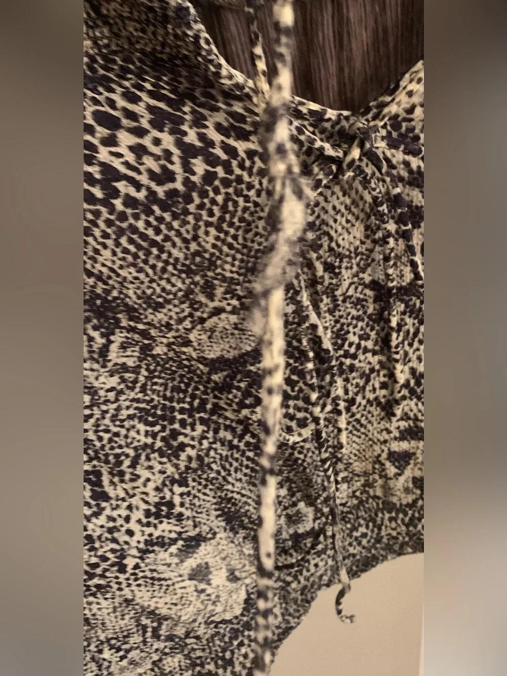 Free People Roma Smocked Blouse Neutral Snake Print Mock Neck Semi Sheer - M